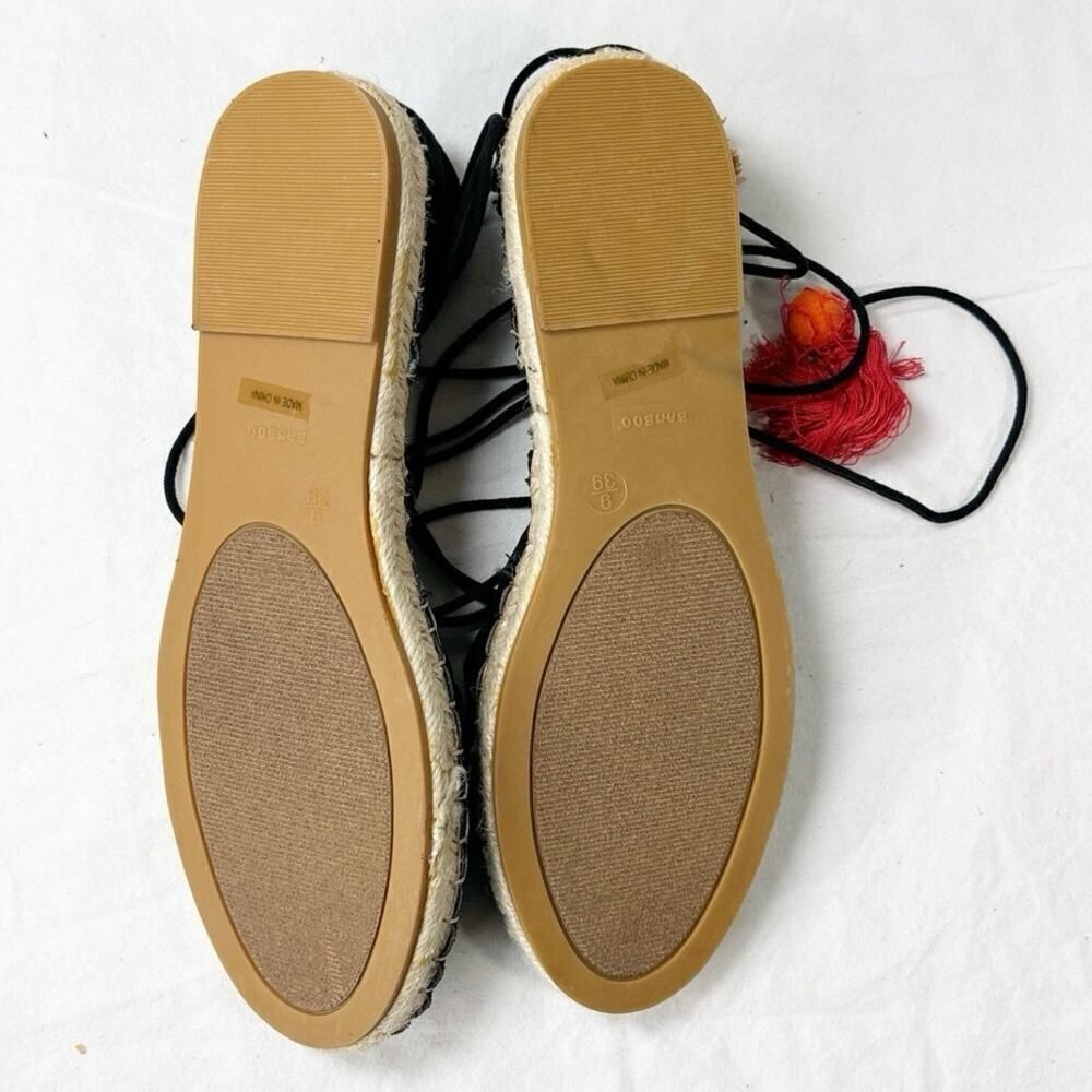 NWOT Bamboo Black Faux Suede Round Toe Lace Up Espadrille Flat Shoes Size 9 - Picture 5 of 5